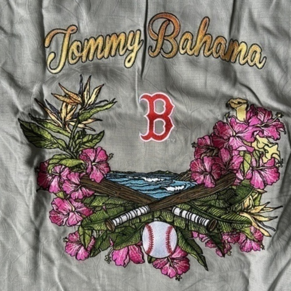 NWT MLB shirt Boston Red Sox silk button up gray embroidered